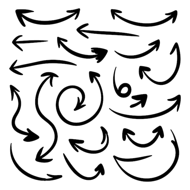 Colección de flechas dibujadas a mano en estilo doodle