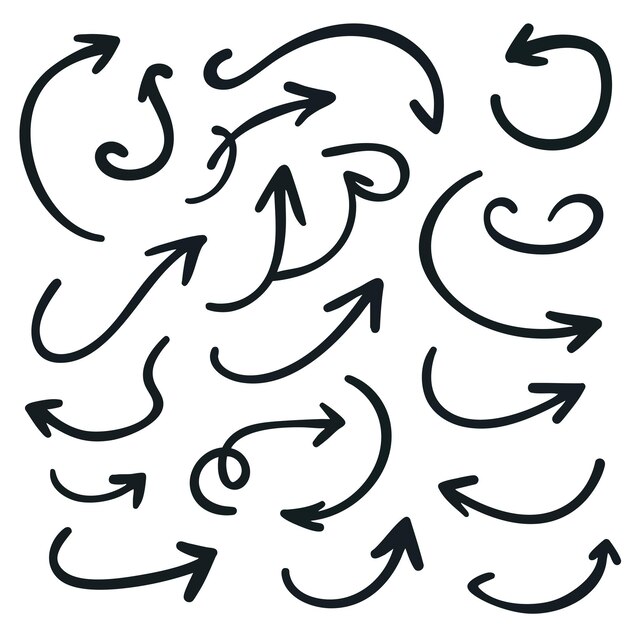 Colección de flechas dibujadas a mano en estilo doodle
