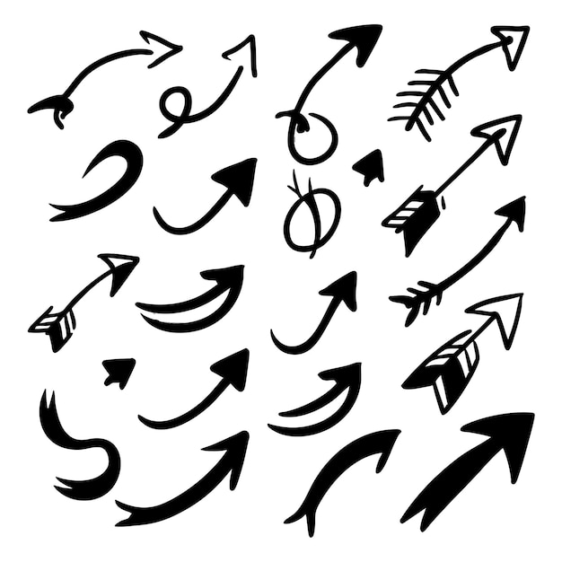 Colección de flechas dibujadas a mano en estilo doodle