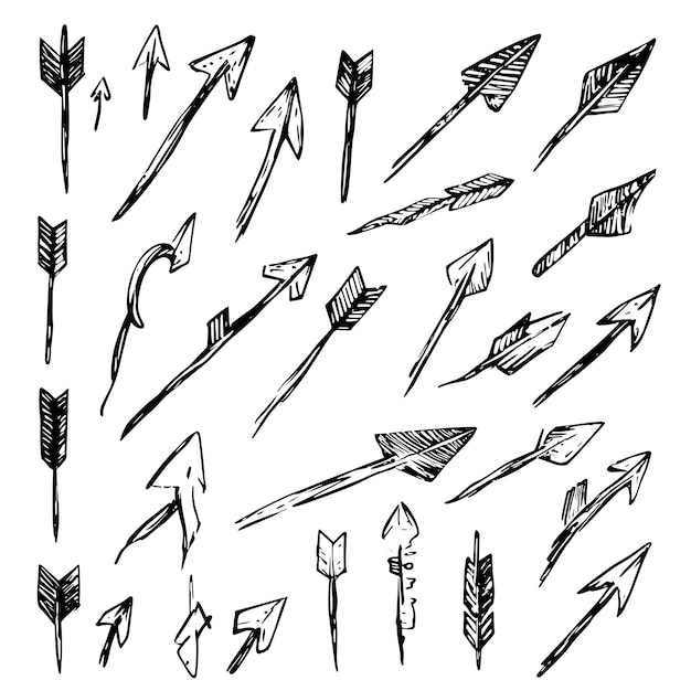 Colección de flechas minimalistas dibujadas a mano en estilo boceto
