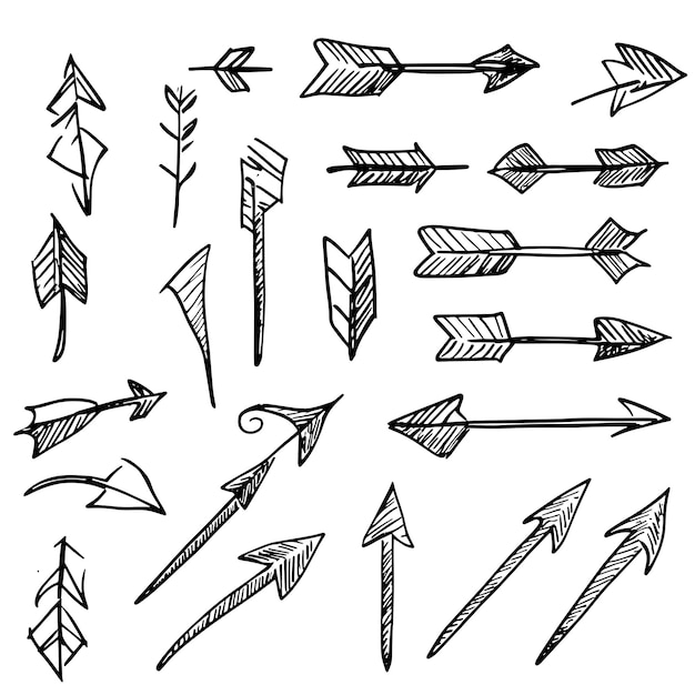 Colección de flechas minimalistas dibujadas a mano en estilo boceto