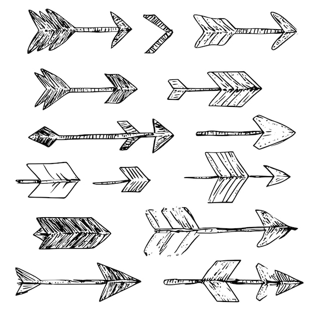 Colección de flechas minimalistas dibujadas a mano en estilo boceto