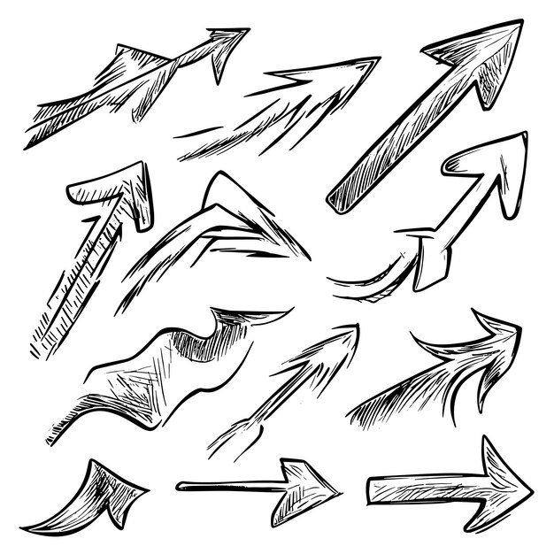 Colección de flechas minimalistas dibujadas a mano en estilo boceto