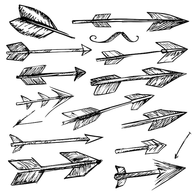 Colección de flechas minimalistas dibujadas a mano en estilo boceto