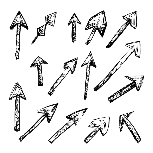 Colección de flechas minimalistas dibujadas a mano en estilo boceto