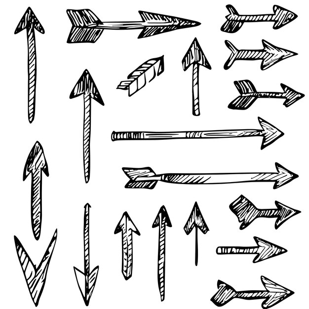 Colección de flechas minimalistas dibujadas a mano en estilo boceto
