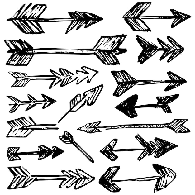 Colección de flechas minimalistas dibujadas a mano en estilo boceto