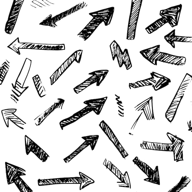 Colección de flechas minimalistas dibujadas a mano en estilo boceto