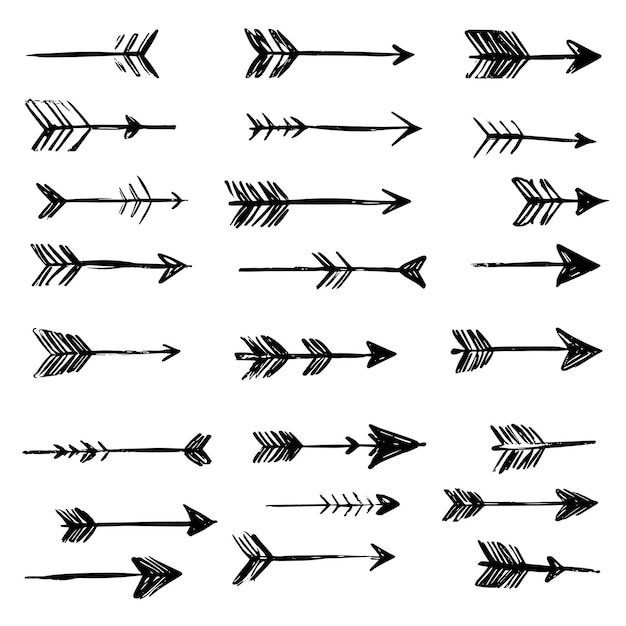 Colección de flechas minimalistas dibujadas a mano en estilo boceto