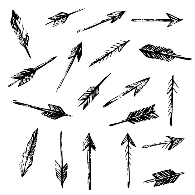 Colección de flechas minimalistas dibujadas a mano en estilo boceto