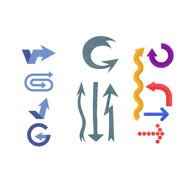 Vector una colección de flechas con la palabra " g " en ellas