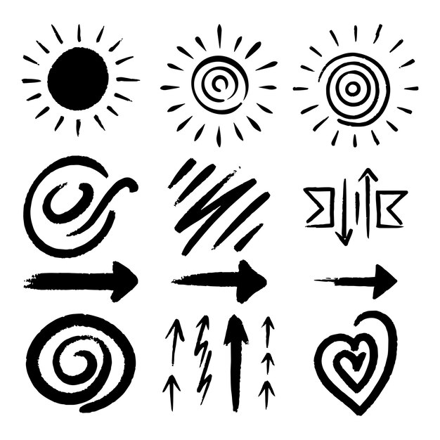 Colección de flechas de sol y otros elementos