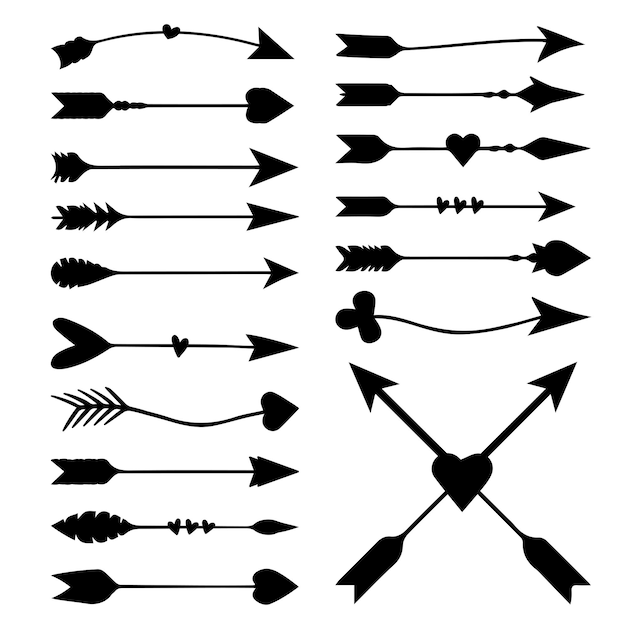 Colección de flechas tribales dibujadas a mano Flechas de arquero simples Conjunto de flechas de arco punteadas