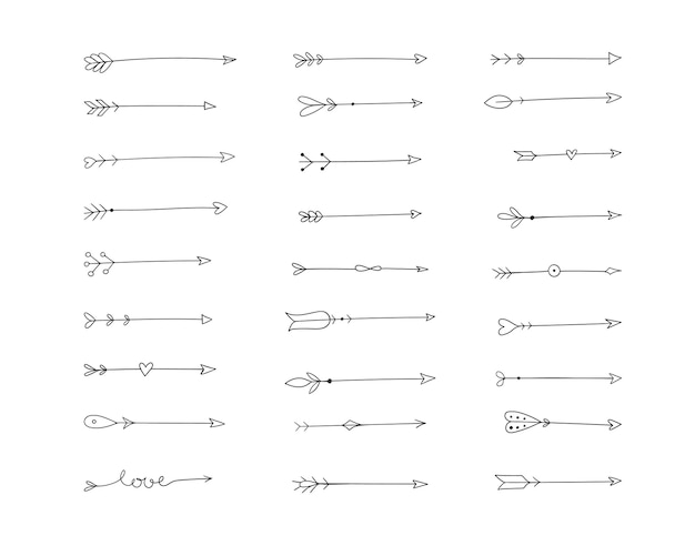 Colección de flechas vectoriales dibujadas a mano