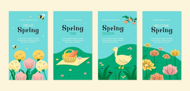 Vector colección floral de historias de instagram de celebración de primavera