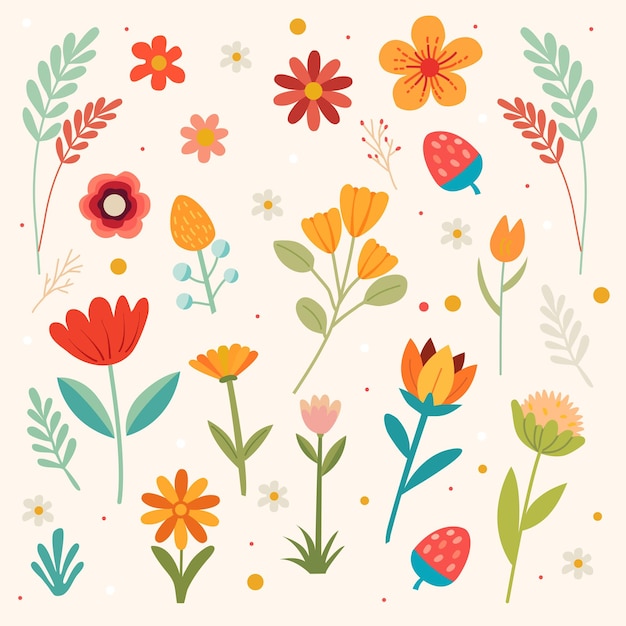 Vector colección floral con hojas ramos de flores flores vectoriales impresión de arte de primavera con elementos botánicos