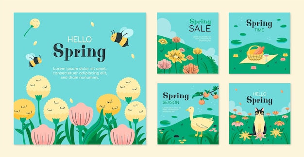 Vector colección floral de publicaciones de instagram de celebración de primavera