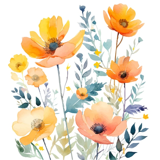 colección de flores de acuarela pintada a mano de vector