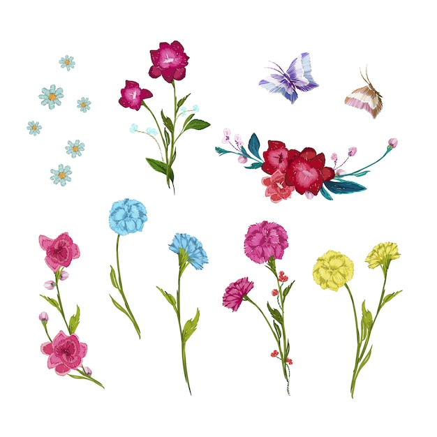 Vector colección de flores de acuarela