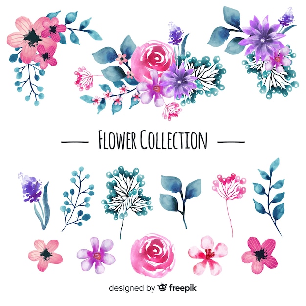 Vector colección de flores en acuarela