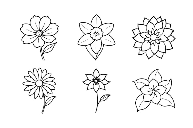 Colección de flores de arte de línea