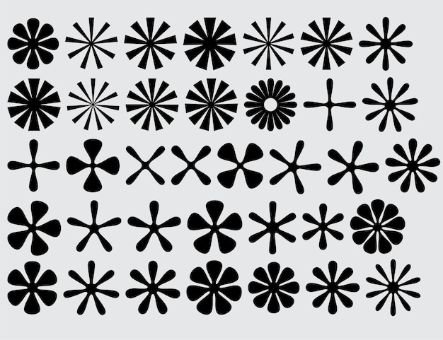 Una colección de flores en blanco y negro con diferentes formas.