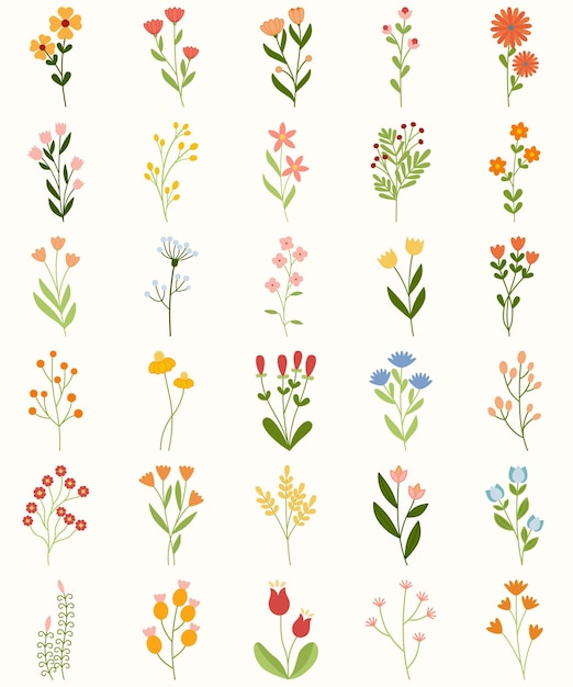 Colección de flores coloridas en estilo plano