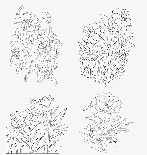 Colección de flores dibujadas a mano