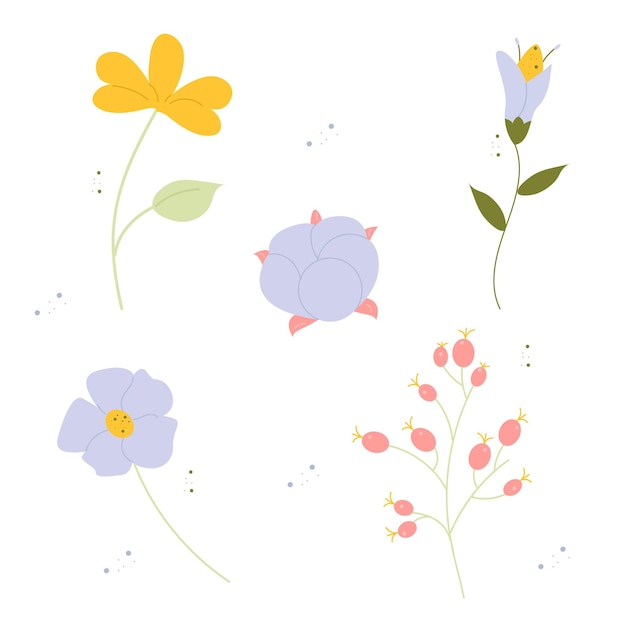 Colección de flores de dibujo a mano.