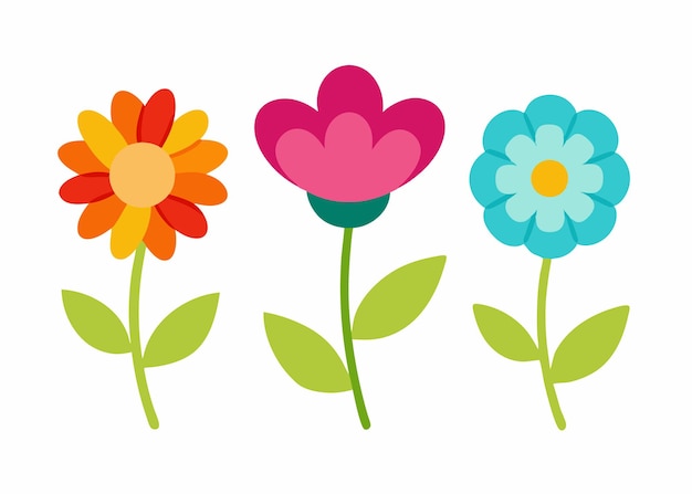Colección de flores de dibujos animados en estilo doodle sobre un fondo blanco