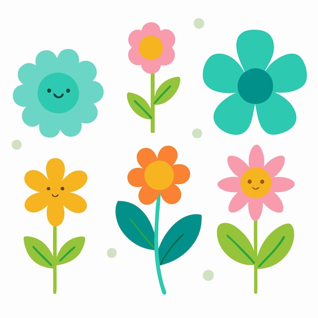 Colección de flores de dibujos animados en estilo doodle sobre un fondo blanco