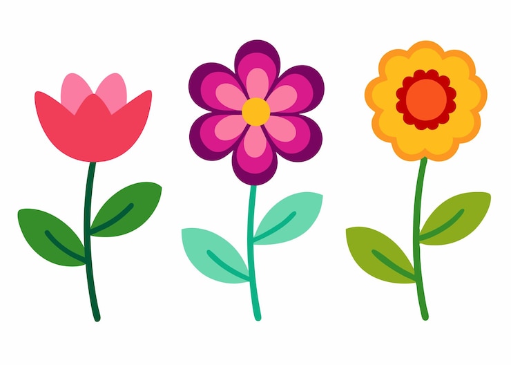 Vector colección de flores de dibujos animados en estilo doodle sobre un fondo blanco