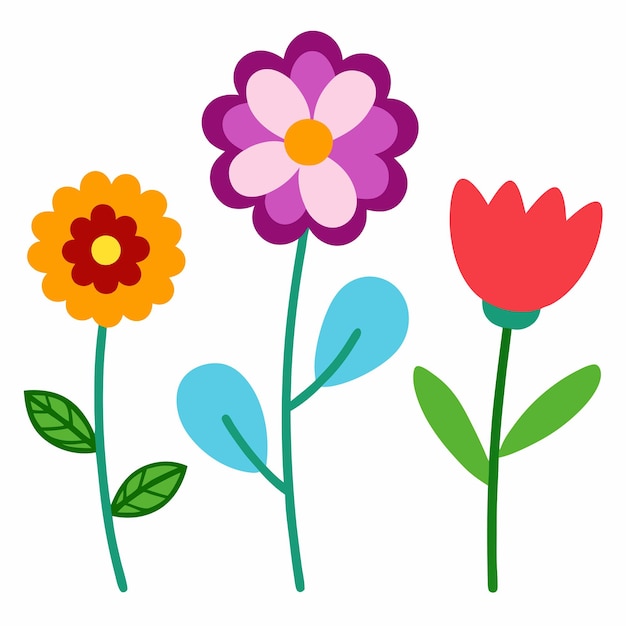 Colección de flores de dibujos animados en estilo doodle sobre un fondo blanco