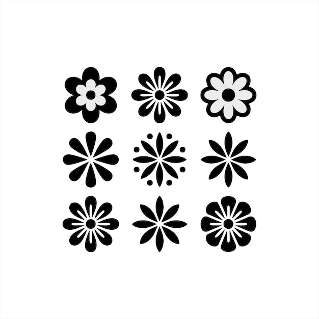 Colección de flores estilizadas en blanco y negro