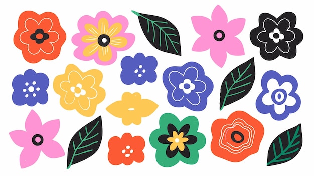 una colección de flores y hojas de colores