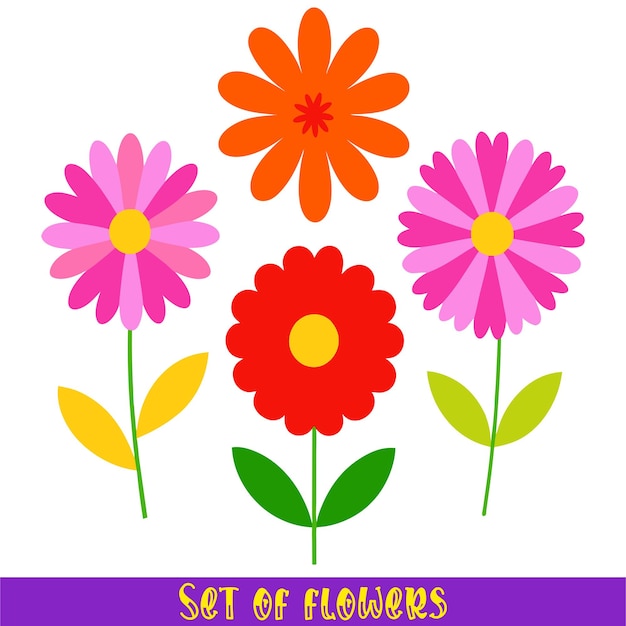 Colección de flores y hojas Diseño plano Conjunto de flores Vectores