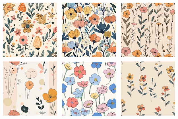 Colección de flores y hojas de época