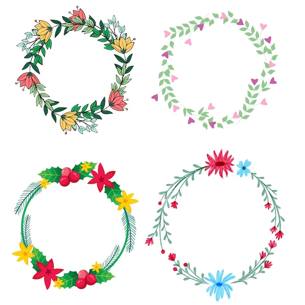 una colección de flores y hojas con una imagen de una corona