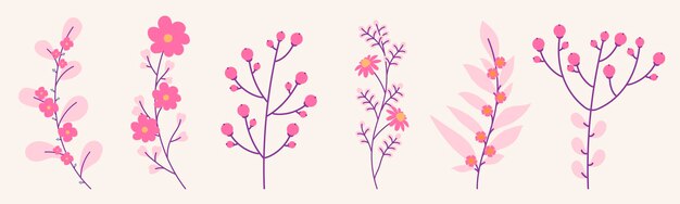 Colección de flores y hojas de primavera dibujar a mano florales para patrones tarjetas de felicitación invitación o