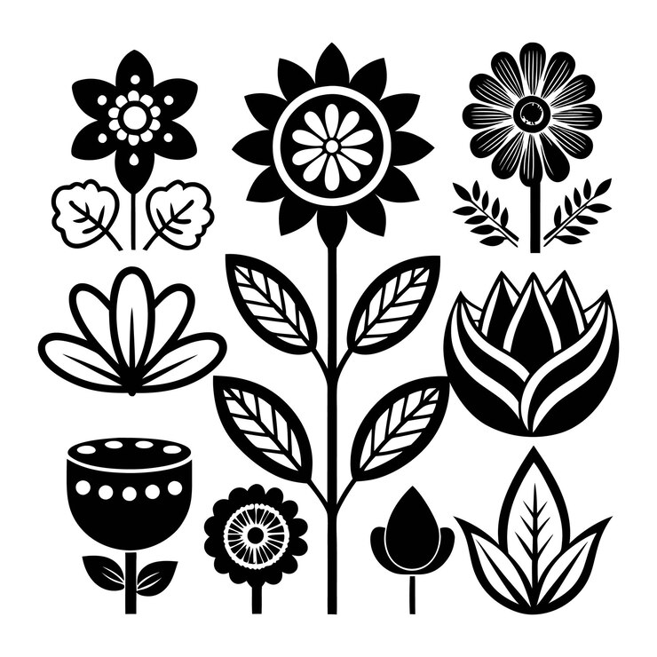 Colección de flores Ilustración vectorial Negro