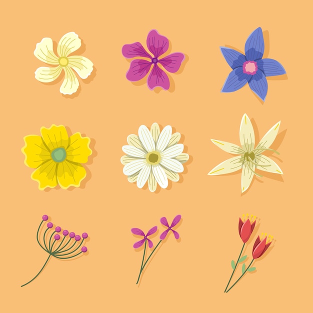 una colección de flores, incluida una que tiene el número 3