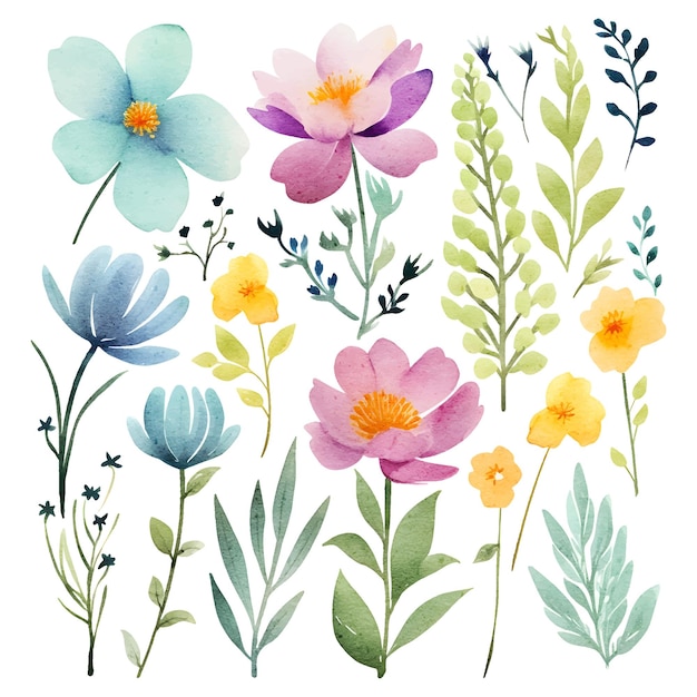 una colección de flores incluyendo los colores de la primavera