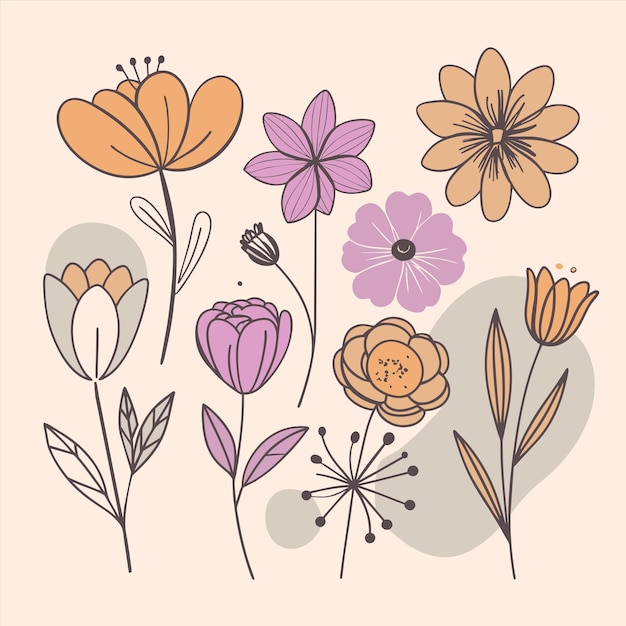una colección de flores incluyendo una con la otra rosa y púrpura