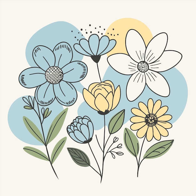 una colección de flores incluyendo una que dice primavera