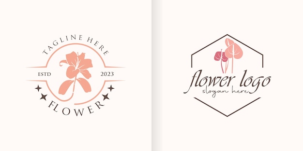Colección de flores Logotipo abstracto Salón de belleza Spa Marca cosmética Estilo lineal