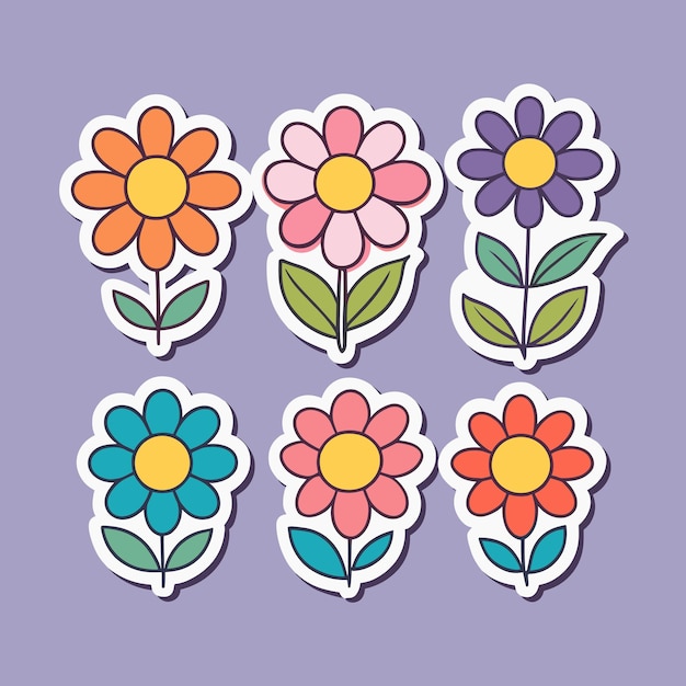 Vector colección de flores con pegatinas de flores lindas