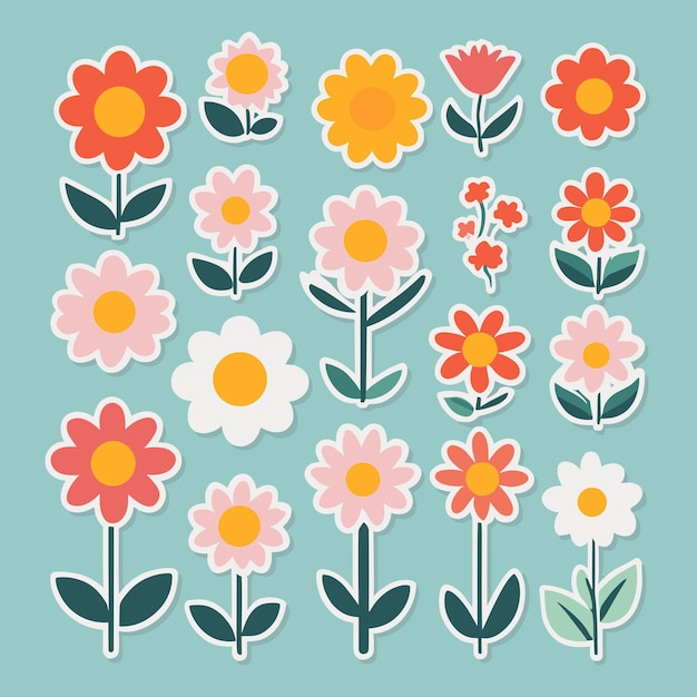 Colección de flores con pegatinas de flores lindas