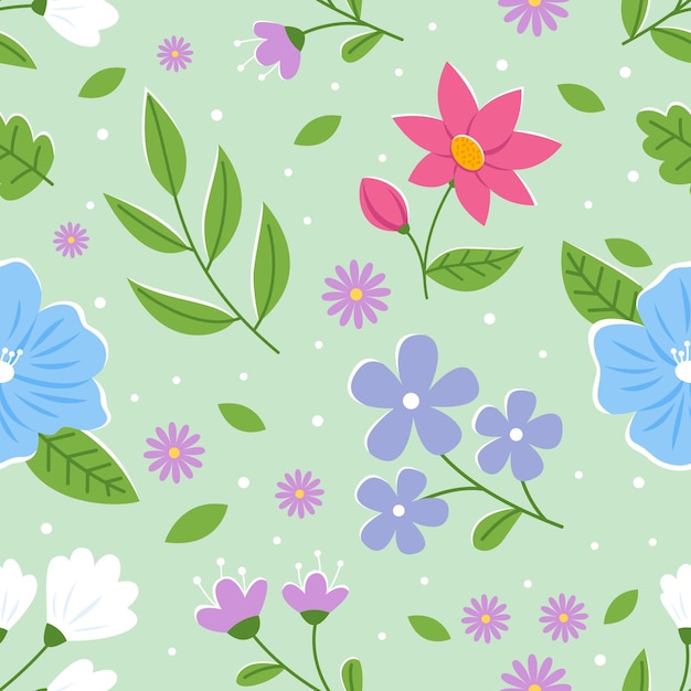 una colección de flores y plantas en azul y rosa