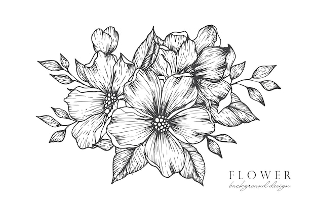 Colección de flores y plantas de primavera dibujadas a mano Ilustraciones vectoriales monocromáticas en estilo boceto