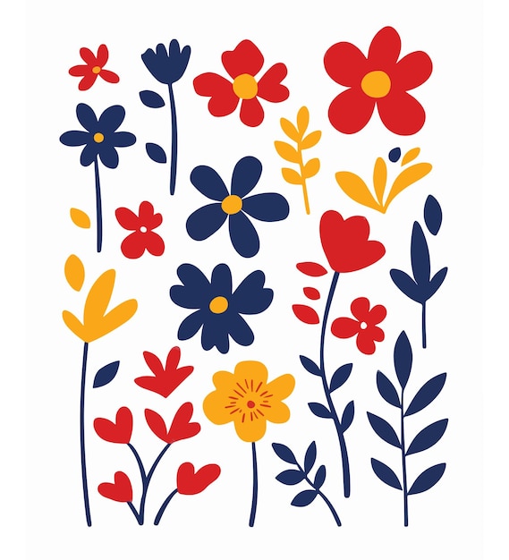 Colección de flores de primavera coloridas Ilustración de flores retro Flores groovy